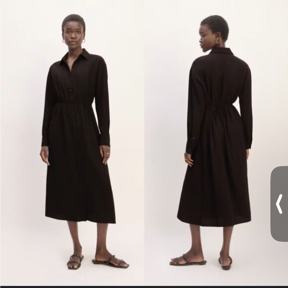 Everlane black midi shirt dress long sleeve Jacquard stripe tie waist XXS new